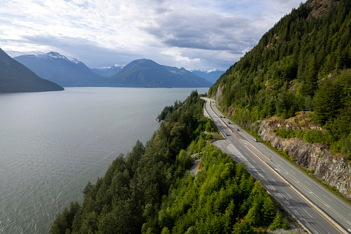 Sea to Sky Highway from Vancouver to Whistler. Highway 99 is one of the most scenic drives in Canada.