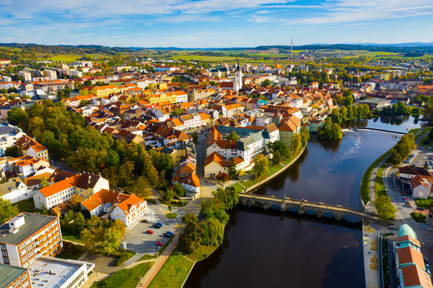 istock Panoramic view from the drone on the city Pisek. Czech Republic 1404536428