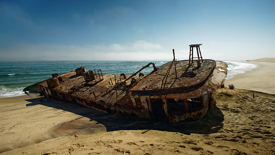 Looking north over the Shawnee, a ship wrecked on the Skeleton Coast of Namibia, south west Africa.