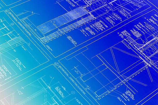 Blue background made of blueprints  Blueprint autocad house plans stock pictures, royalty-free photos & images