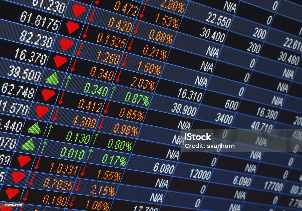 Stock market quotes Stock market quotes from a computer screen Mutual Fund Stock Photo