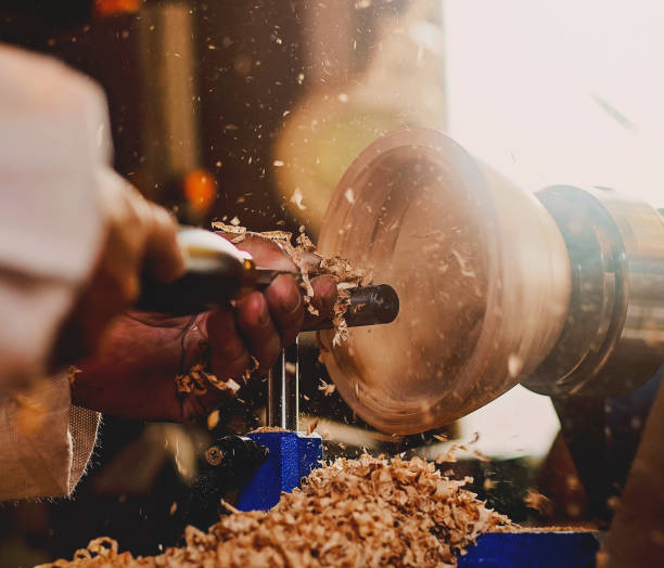 woodturning man - sawdust imagens e fotografias de stock