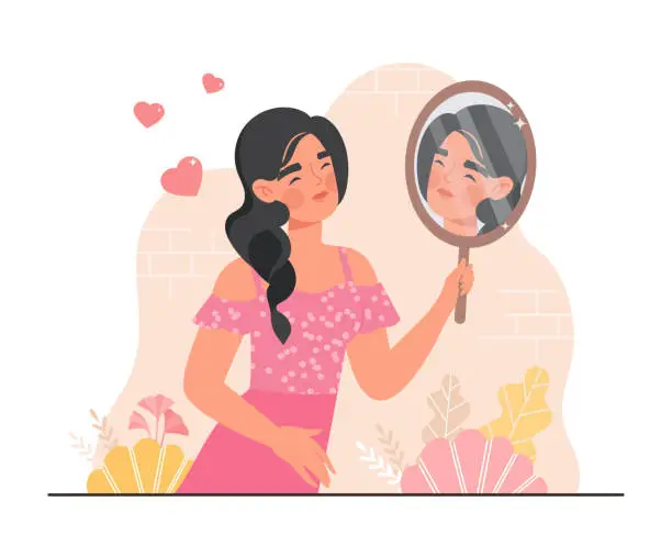 Vector illustration of Woman in mirror