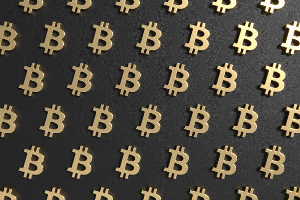 istock Background from symbols of cryptocurrency. Gold bitcoins are ordered diagonally. 3d rendering. 1404540802