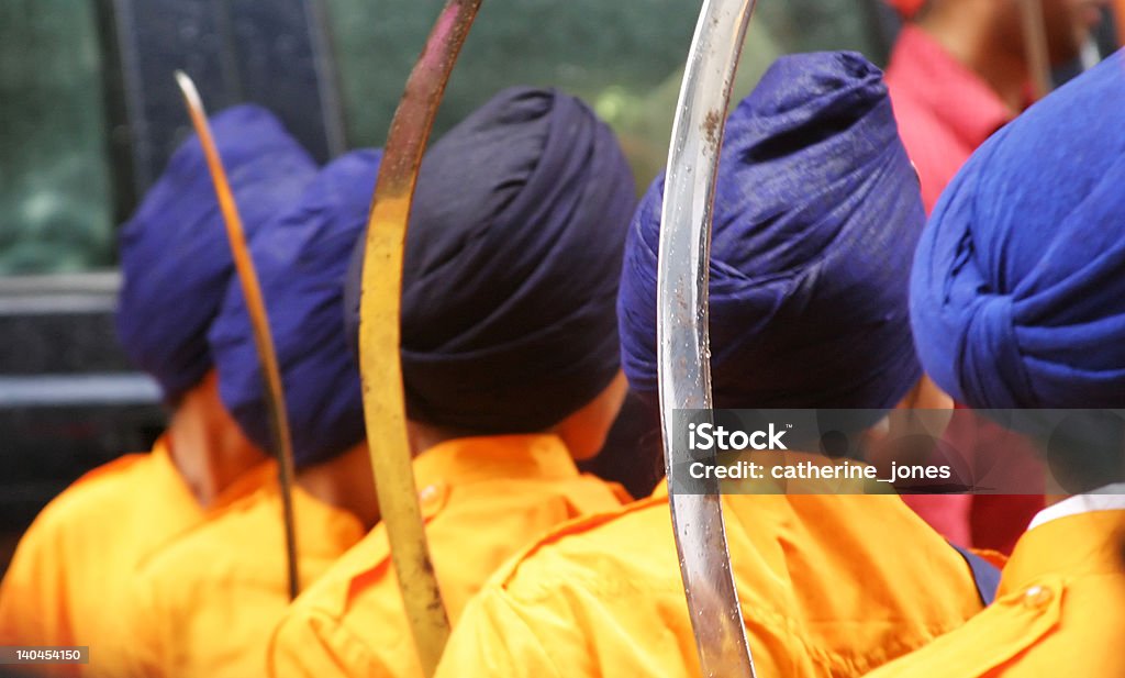 Young Sikhs Young Sikh men line up for NYC's Sikh  Day parade. Sikhism Stock Photo