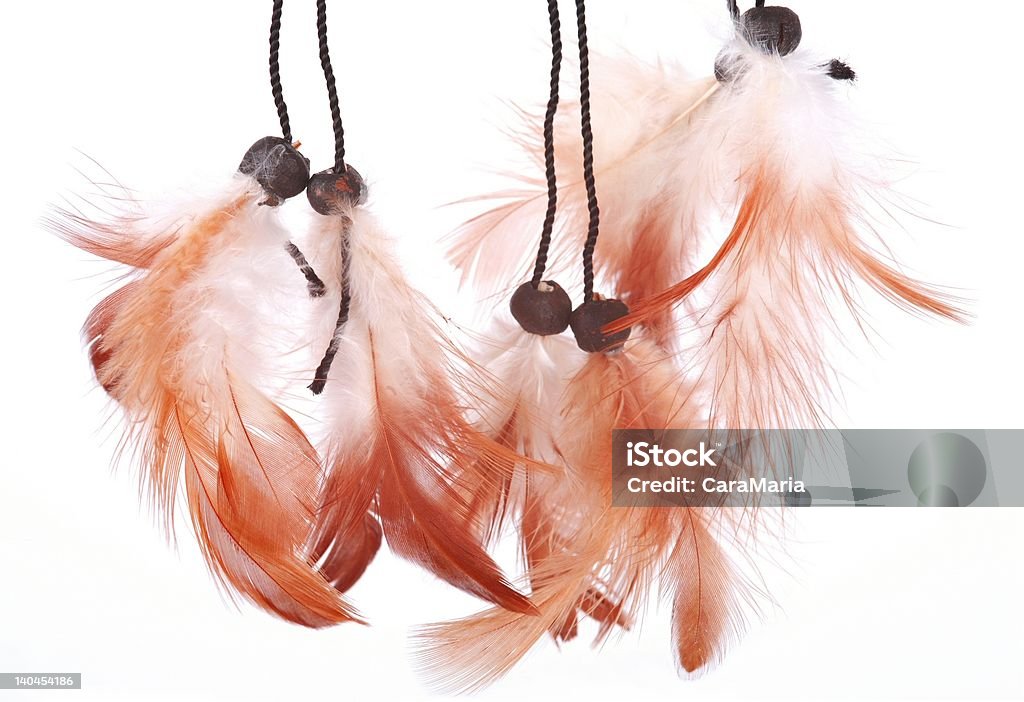 feathers details of dream catcher on white background Dreamcatcher Stock Photo