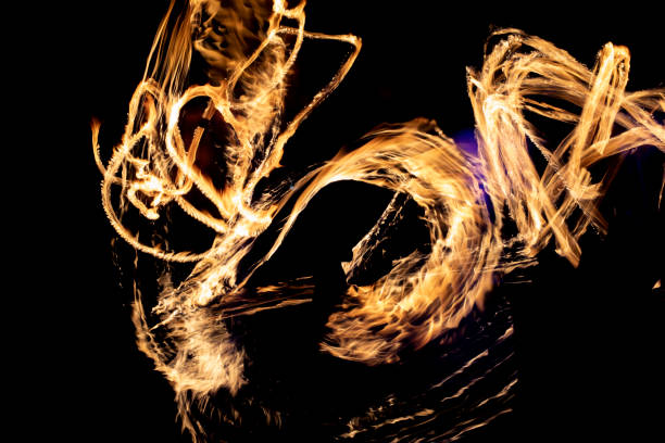 istock Fire in dark. Fire show at night. Chaotic flames. Lines of fire. 1404542206