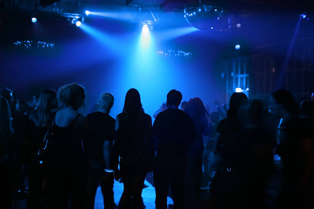 blurred geometrical magenta and blue concert lights