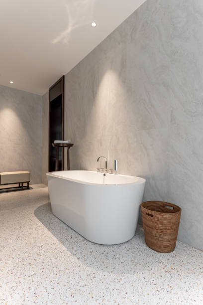 istock Bright, clean bathtub in bathroom 1404543977