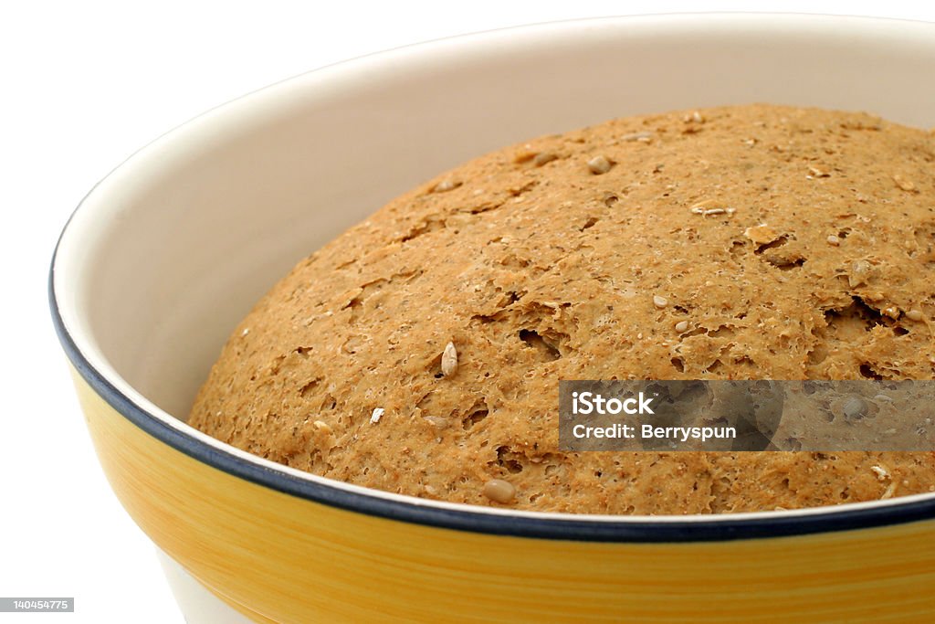Hearty Bread Dough - close-up Multi grain bread in 12-inch bowl.  Homemade with 100% organic ingredients. Batter - Food Stock Photo