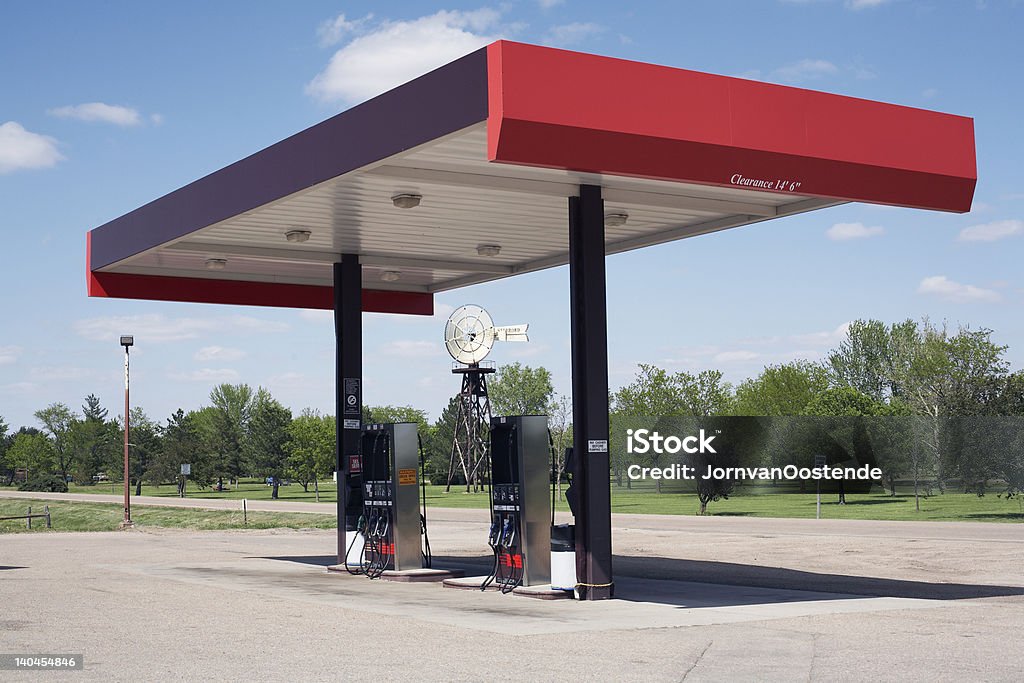 Gas Station & Wind Energie Gas station, Nebraska.  Gas Station Stock Photo