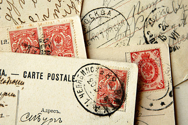 antigo russo postais - writing manuscript ancient postcard imagens e fotografias de stock