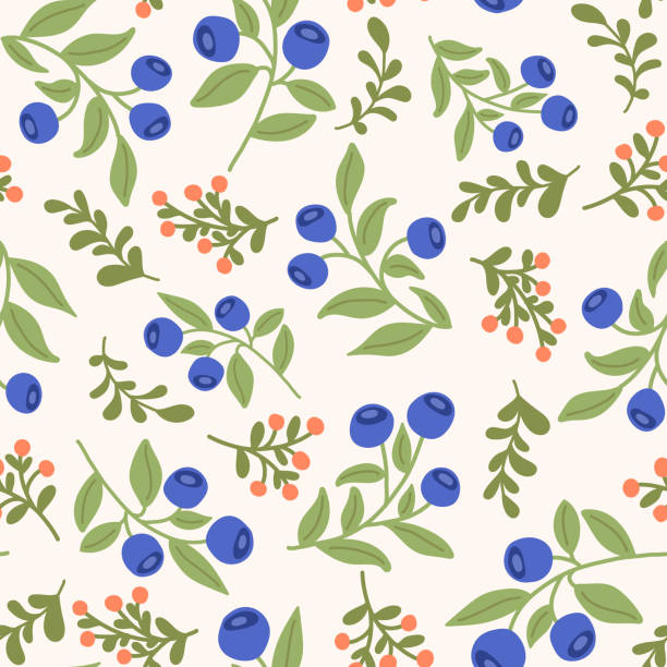 Hand Drawn Vector Seamless Pattern with Blueberry Vector seamless pattern with hand drawn blueberry. Perfect for textile and wrapping paper design. Cute tile for wallpaper or package huckleberry stock illustrations