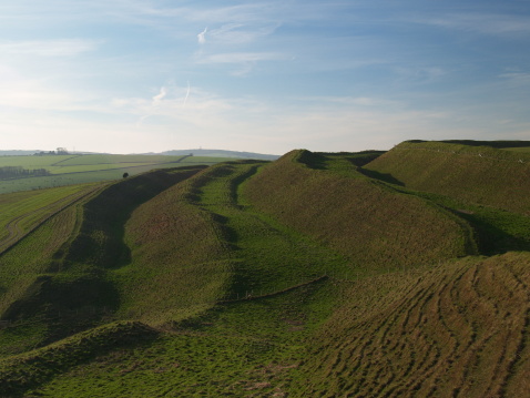 The Iron age Hillfort Maiden Castle, Dorset. the largest in Europe.        
