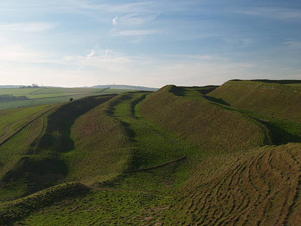 Maiden Castle, Dorset The Iron age Hillfort Maiden Castle, Dorset. the largest in Europe. dorchester on thames stock pictures, royalty-free photos & images