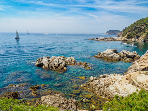 View of the sea with emerald green water near Palamos, Costa Brava, Catalonia, Spain
