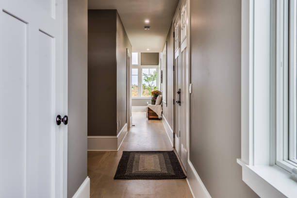 Long hallway in new home stock photo
