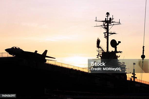 Carrier Jet And Bridge Silhouette Stock Photo - Download Image Now - Carrying, Navy, Communications Tower