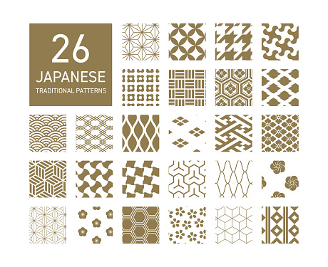 Golden Japanese Pattern Vector Set Stock Illustration - Download Image ...