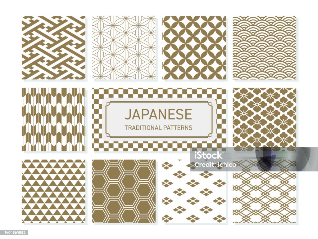 Japan Script Pattern Golden Japanese Pattern Vector Set Stock Illustration - Download Image ...