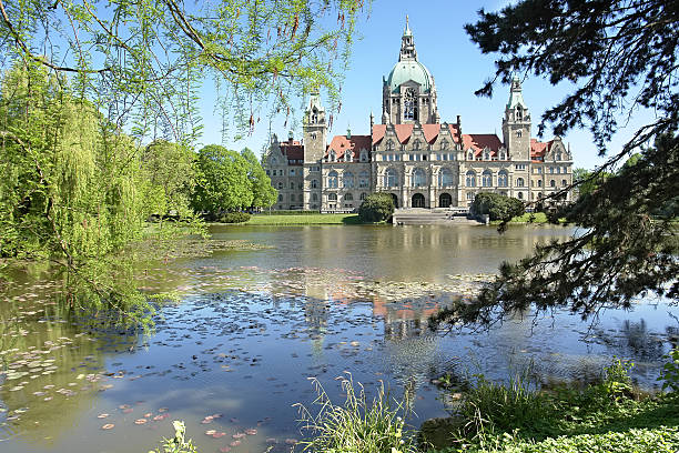 istock Town hall Hanover with Masch Pond, Germany 140456682