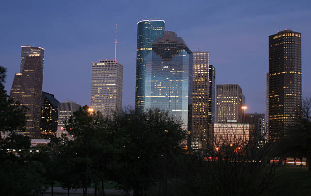 istock Downtown Houston at night viewed from a park 140457065