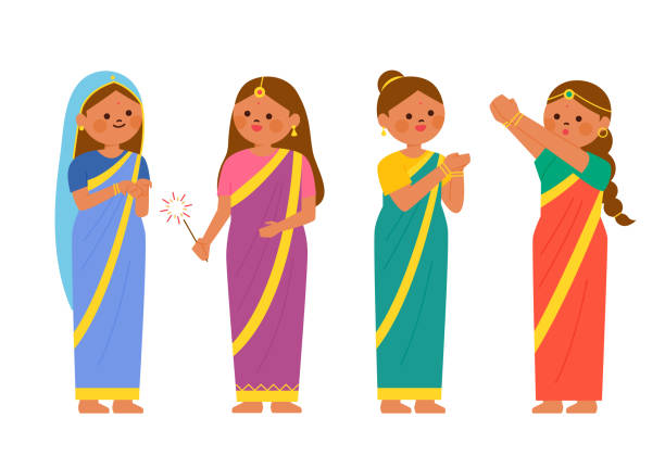 niedliche indische charaktere - bollywood prayer position indian culture indian ethnicity stock-grafiken, -clipart, -cartoons und -symbole