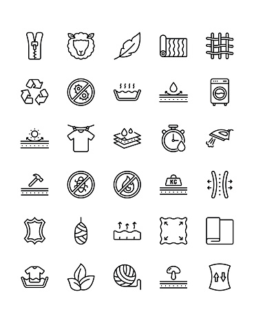 Fabric Icon Set 30 isolated on white background