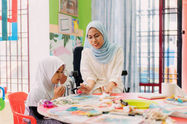 istock Muslim Art Teacher Having Craft Workshop Helping A Female Student 1404574879