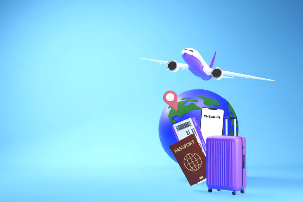 istock The plane flew above the earth and had a pin 1404576890
