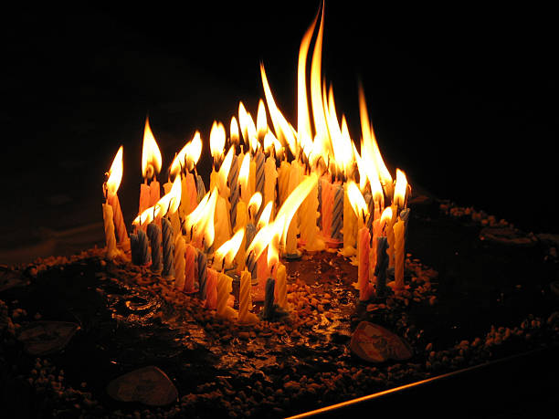 Happy birthday - 60 candels on a chocolate cake. Candels are burning down as life goes by.