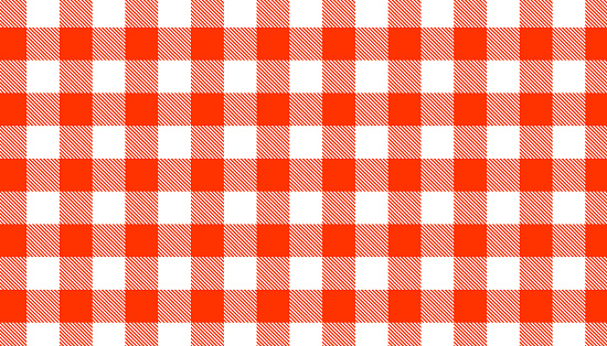 Red tablecloth pattern background. Classic tartan plaid fabric texture. Food and drink concept. Vector illustration.