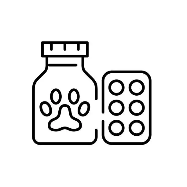 Vector illustration of Animal medicine. Pills with paw symbol. Pixel perfect, editable stroke line icon