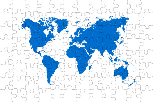 High quality puzzle world map image over a white background