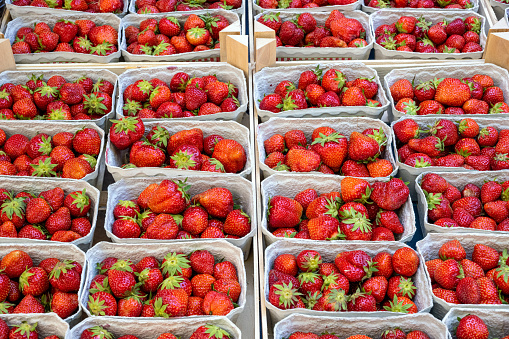 Fresh red strawberries for sale at a market
