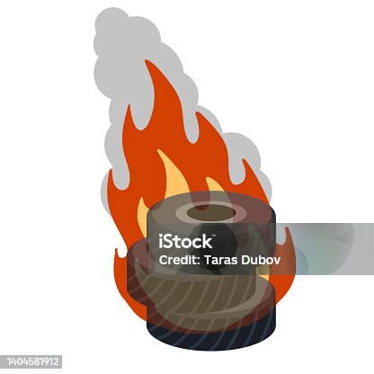 istock Burning tire. The old wheel. The problem of urban garbage and ecology 1404581912