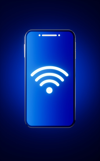 Mobile phone and wifi icon, 3d rendering. Computer digital drawing.