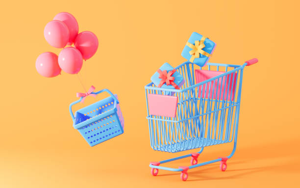 istock Shopping cart and gifts, 3d rendering. 1404582564