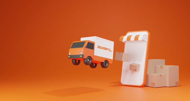 istock E-commerce concept, Delivery service on mobile application, Transportation delivery by truck. 1404583074