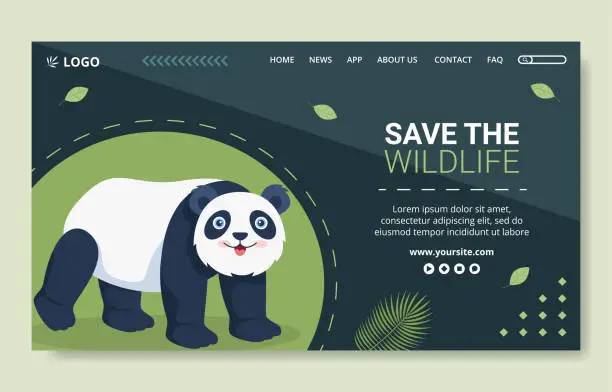 Vector illustration of Wildlife Park Animals Social Media Landing Page Template Flat Cartoon Background Vector Illustration