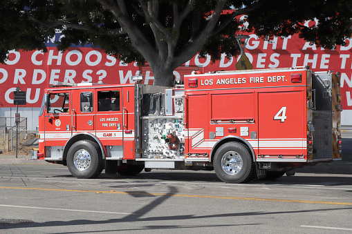 Los Angeles, California, USA -  June 19, 2022: Fire Truck - Los Angeles Fire Department .