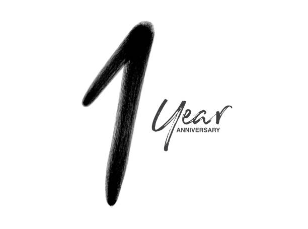 istock 1 Years Anniversary Celebration Vector Template, 1 Years  logo design, 1th birthday, Black Lettering Numbers brush drawing hand drawn sketch, number logo design vector illustration