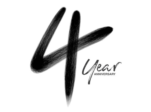 istock 4 Years Anniversary Celebration Vector Template, 4 Years  logo design, 4th birthday, Black Lettering Numbers brush drawing hand drawn sketch, number logo design vector illustration