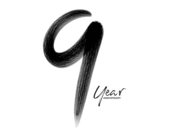 istock 9 Years Anniversary Celebration Vector Template, 9 Years  logo design, 9th birthday, Black Lettering Numbers brush drawing hand drawn sketch, number logo design vector illustration