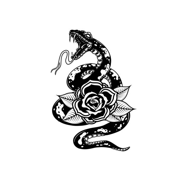 istock Snake on the background with roses. Design element for poster, t shirt, card, banner. Vector illustration 1404590694