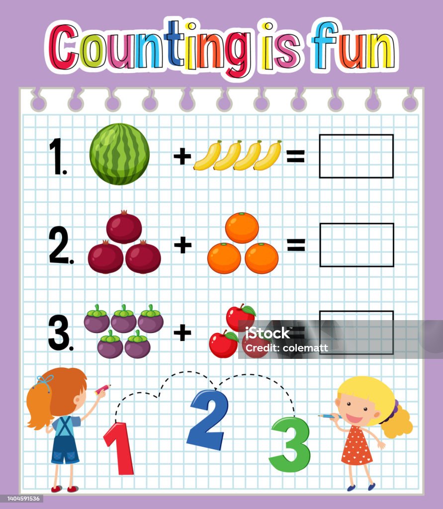 Elementary Math Counting Math Count Number Worksheet Stock Illustration - Download Image Now ...