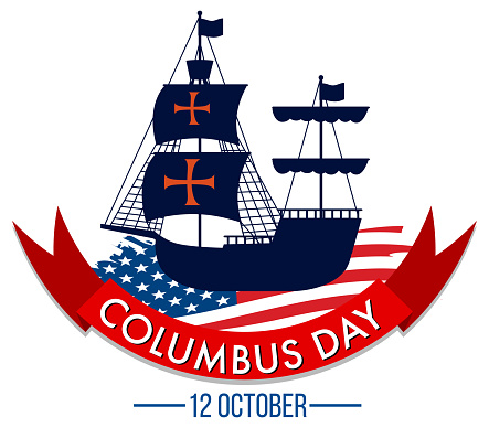 Happy Columbus day banner with flagship illustration