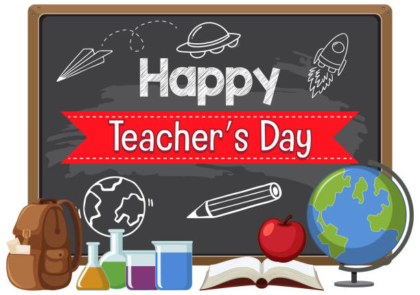 istock Happy Teacher's Day with a female teacher pointing on chalkboard 1404595583