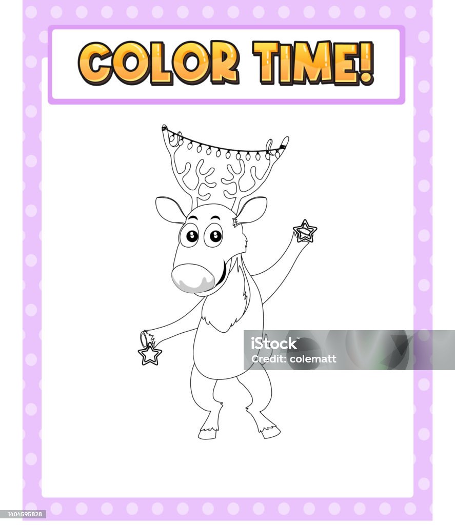 Worksheets Template With Color Time Text Raindeer Outline Stock Worksheets Template With Color Time Text Raindeer Outline Stock