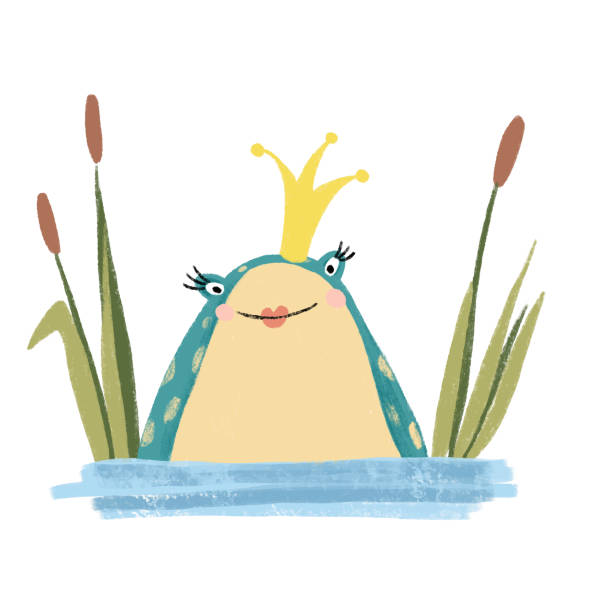 하얀 고립 된 배경에 개구리 - frog jumping pond water lily stock illustrations